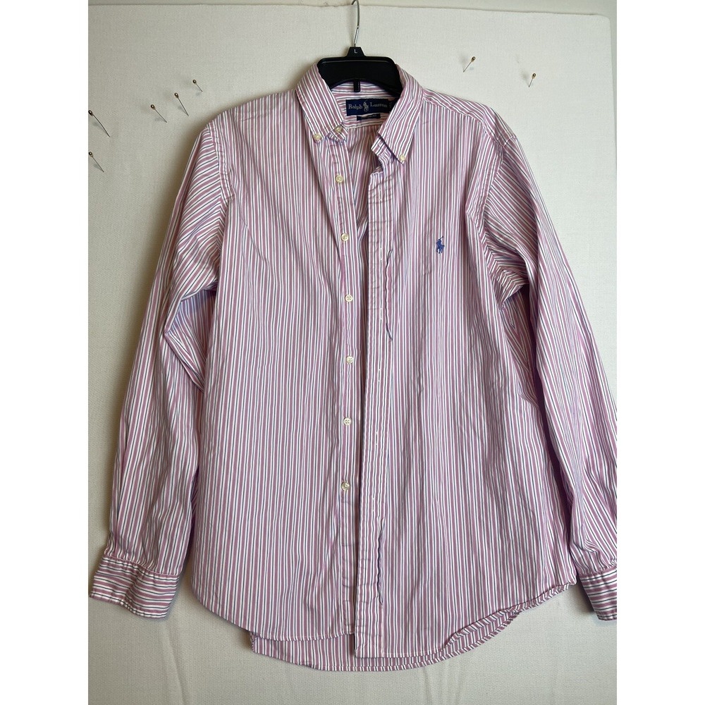 Ralph Lauren Mens 16x34 Custom Button Down Shirt L/S Pink/white/Blue Stripe - Picture 1 of 9